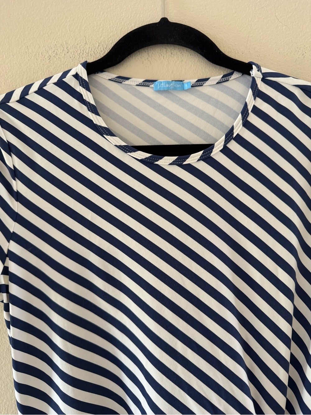 J. McLaughlin Women’s Elora Navy & White Diagonal-Stripe Side-Tie Midi Dress - Picture 3 of 7